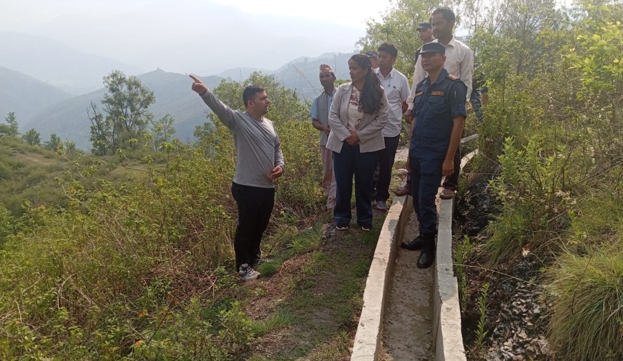 शिखर नगरपालिका वडा नम्बर २मा निर्माणाधीन कालापथेश्वर सिचाइ योजनाकाे मिति २०८३-०२-२७ गते गरेको अनुगमन